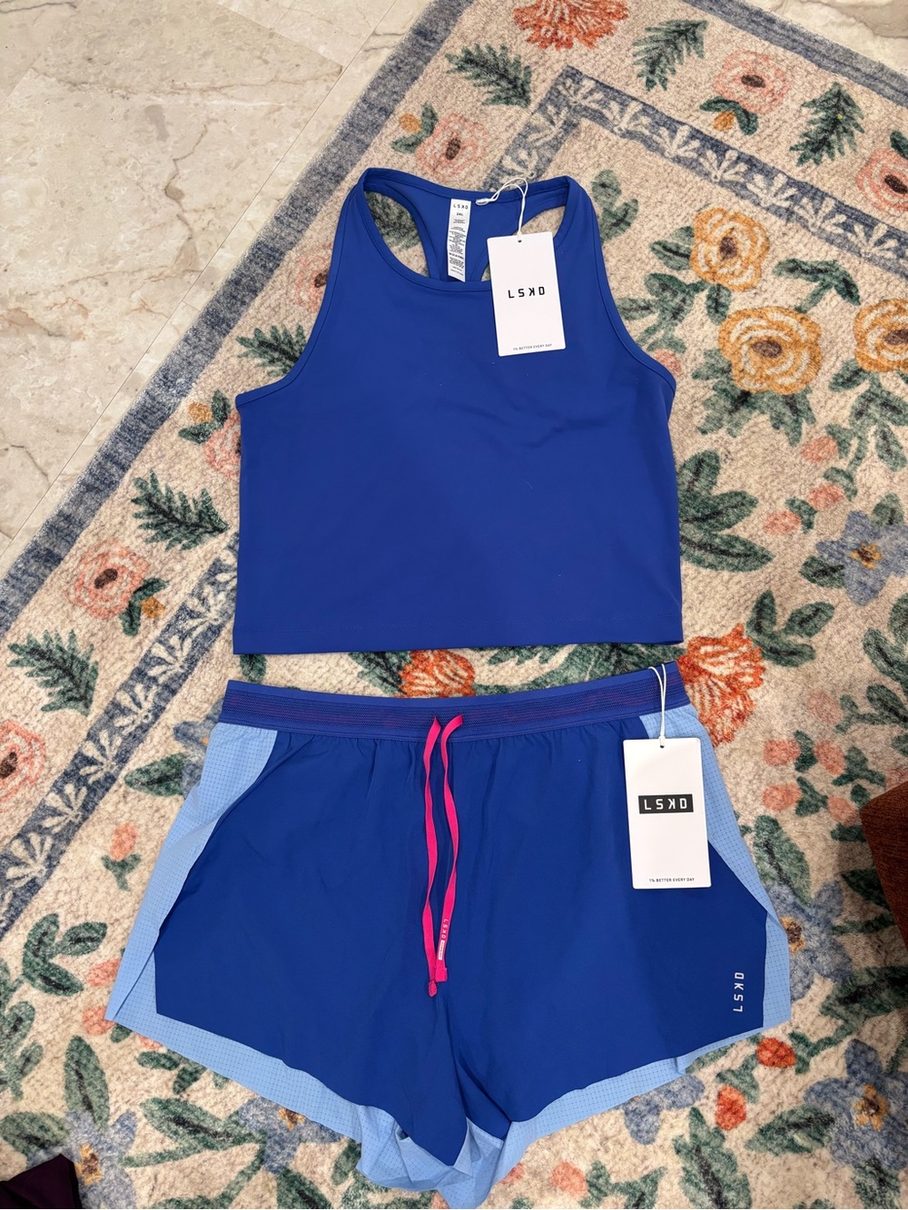 LSKD Cobalt Blue Sports Crop Tank & Running Shorts Set